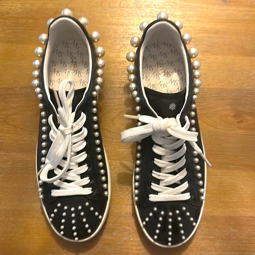 Stewart Weitzman Black with pearls tennis shoes size 8
